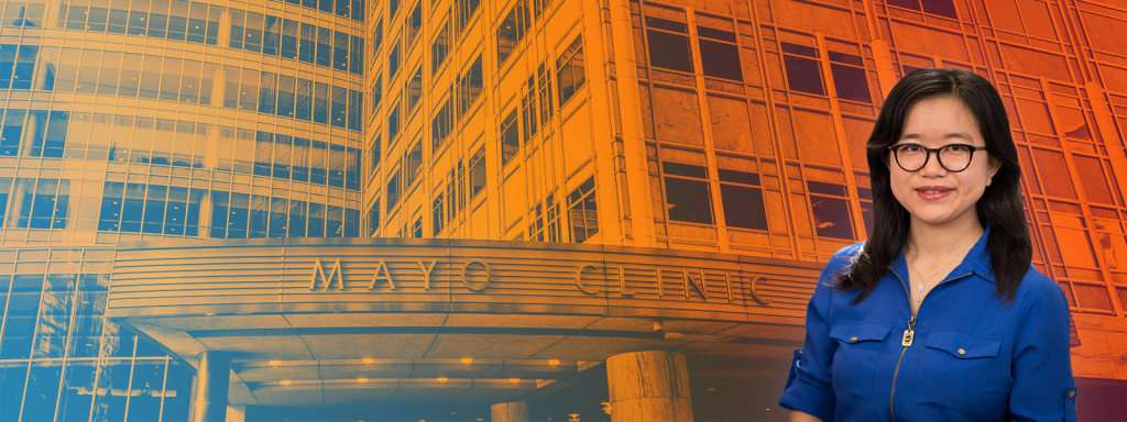 Xiang Zhong profile picture superimposed over the Mayo Clinic