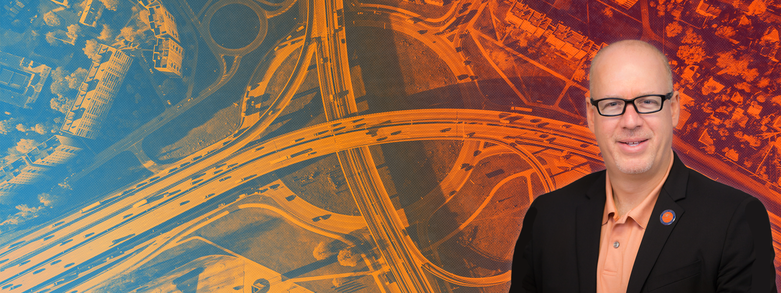 Dr. David Kaber's profile picture, superimposed over an aerial shot of roadways